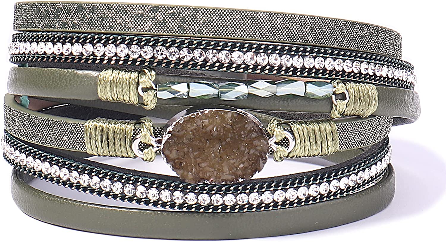 230816064347942_1 FANCY SHINY Leather Wrap Bracelet Boho Cuff Bracelets Crystal Bead Bracelet with Magnetic Clasp Jewelry Gifts for Women Teen Girls - Image 1